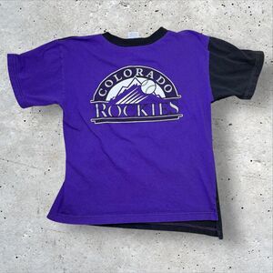 Vintage 90s Colorado Rockies T‑Shirt XL Purple Black Two Tone Warfield’s All Out